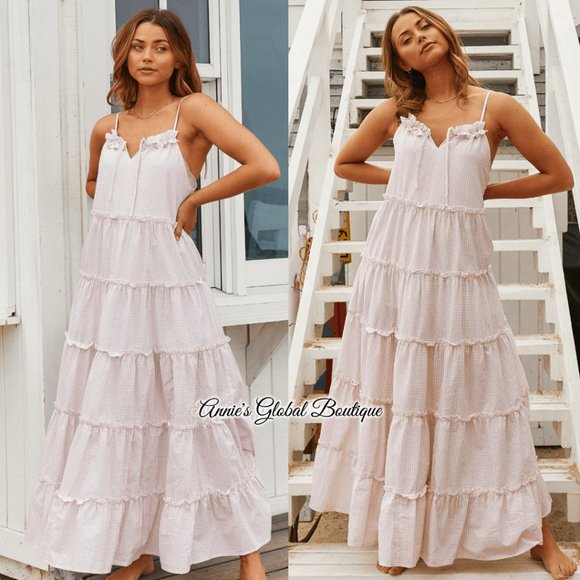 NWT, Anthropologie  Senorita Gingham Ruffled Maxi Dress - Picture 11 of 16